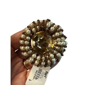Pier 1 Beaded Napkin Ring Harvest Gold Pearl BeadingY2K Vintage Glam Boho